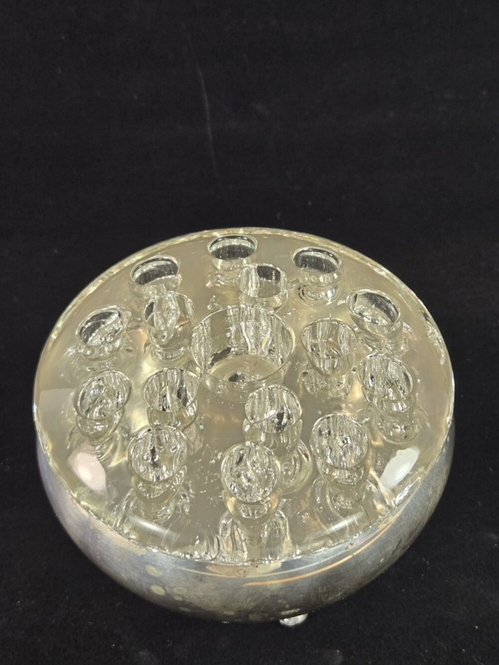 Vintage Footed Silverplate Flower Frog with Glass Top Wm A Rogers Canada